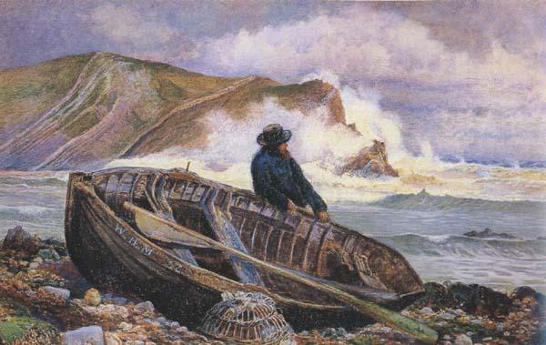 William henry millair A Fisherman with his Dinghy at Lulworth Cove (mk46) oil painting picture